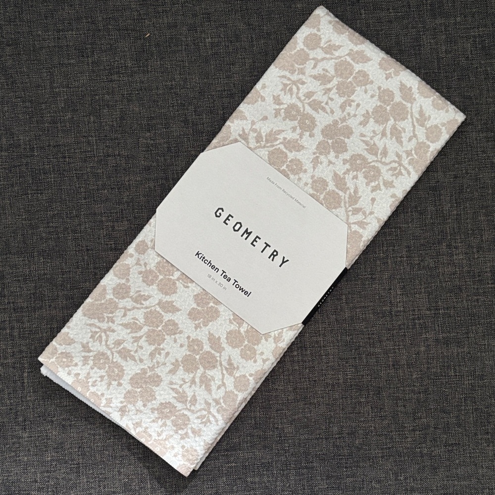 GEOMETRY Floral Kitchen Tea Towel - Beige & White